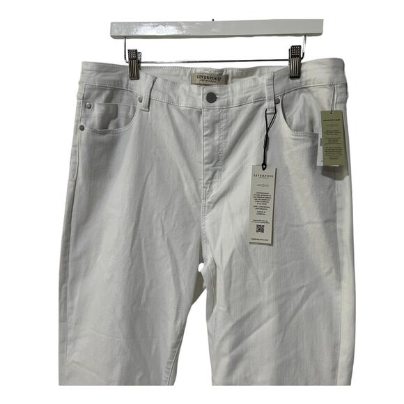 LIVERPOOL WOMENS 16 HANNAH CROP FLARE LACE HEM STRETCH DENIM JEAN WHITE NEW - Picture 4 of 11